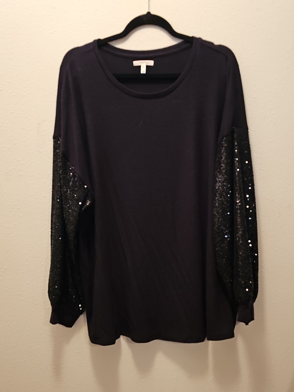 Maurices Black Long-Sleeve Top with Sequin Sleeves